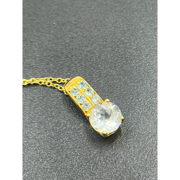 BBJ Sterling Silver Gold Plated Round Cz Blue Spinel Pendant Chain Necklace - Picture 6 of 10